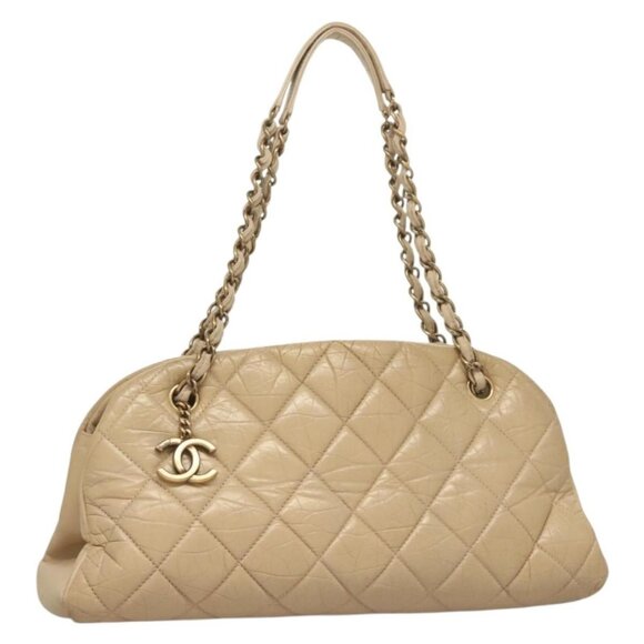 CHANEL Chain Tote Bag Leather Beige CC Auth 131070 - Picture 1 of 16